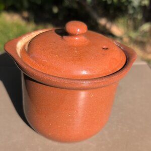 Vintage Small Round Weller Crock With Lid And Vent Hole Rusty Brown Color